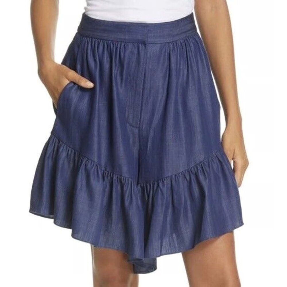 Tibi: Drape Ruffle Chambray Shorts